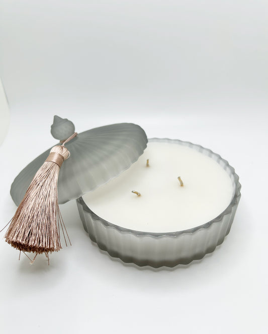 Glass Geo-Etched 3-Wick Candle - White