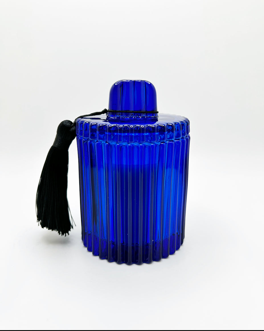 Glass Geo-Etched Single Wick Candle - Blue