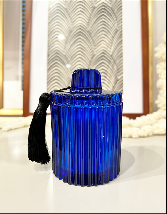 Glass Geo-Etched Single Wick Candle - Blue